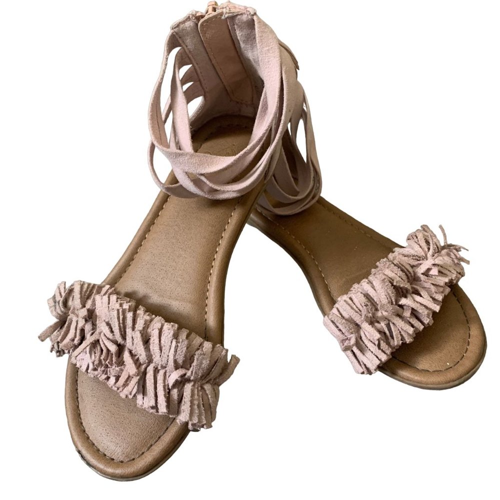 Justice Girls Heather Pink Fringe Strappy Gladiator Flat Sandal Shoes size 13